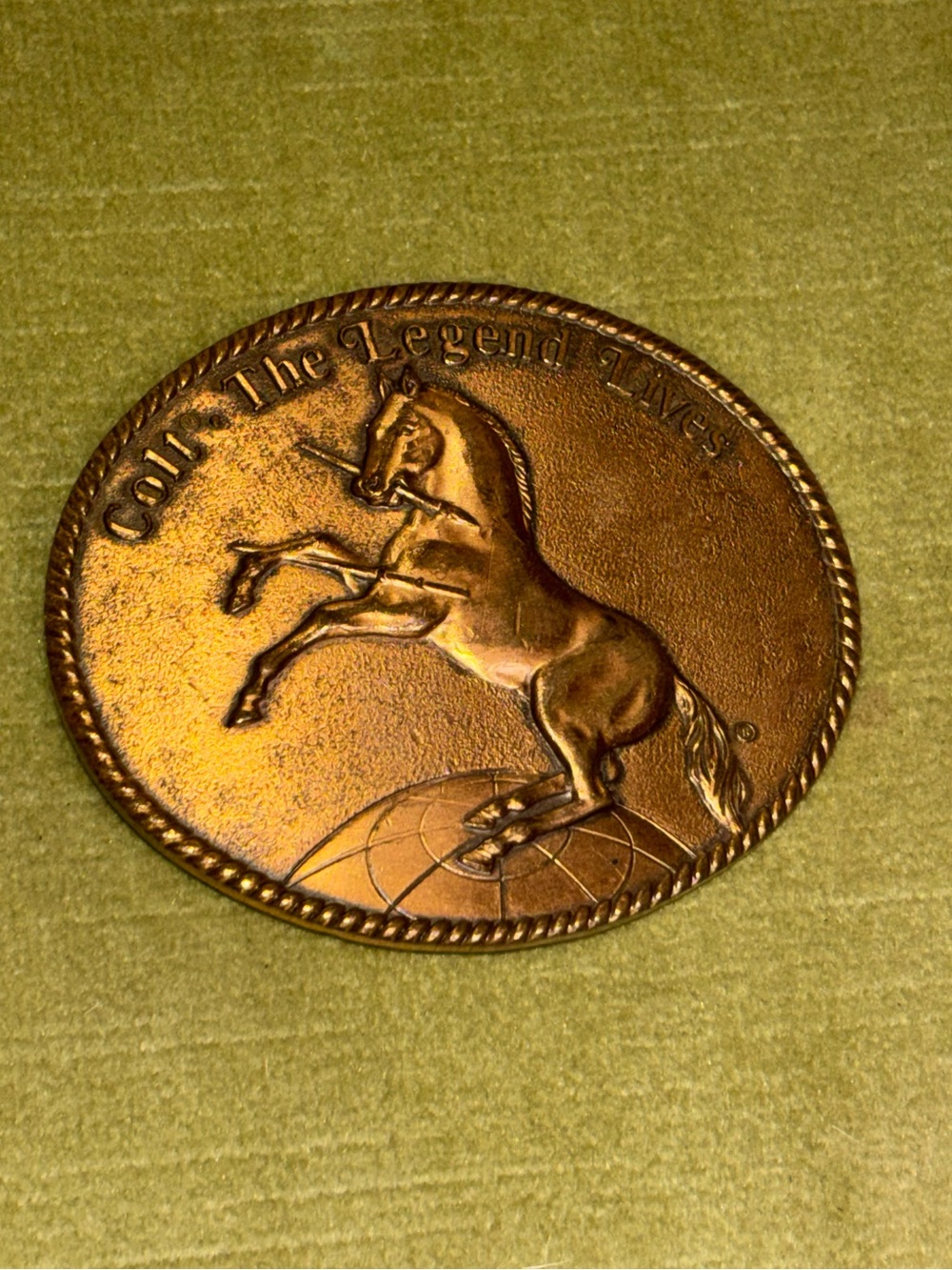 Vintage Colt Firearms Rampant Horse Brass Belt Buckle
